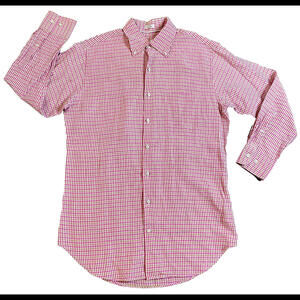 Peter Millar Linen Silk Blend Shirt Button Down Mens M Red Plaid Long Sleeve
